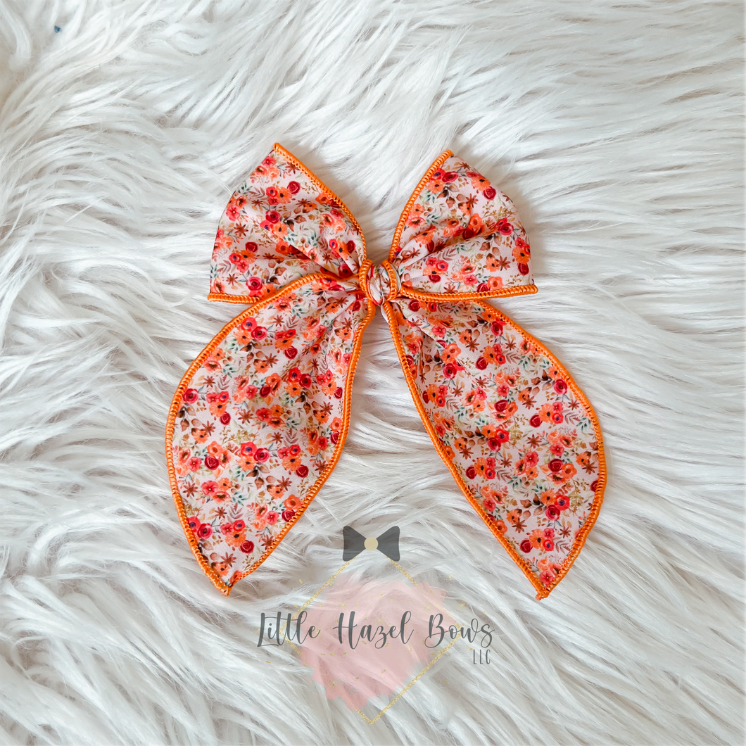 Orange Floral Large Sailor Bow